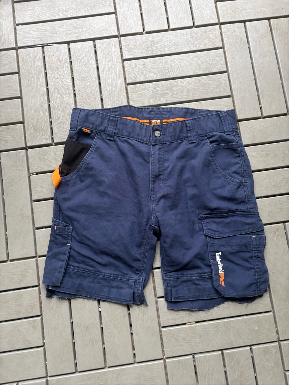 Timberland Navy Cargo Work Shorts with Orange Accents